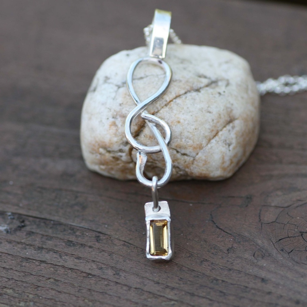 Handcrafted Natural Citrine Pendant Treble Clef Music Design Sterling Silver